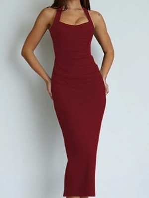 Halter Split Hem Square Neck Sleeveless Dress
