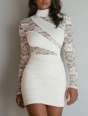 Lace Panel See Through Fitted Mini Dress