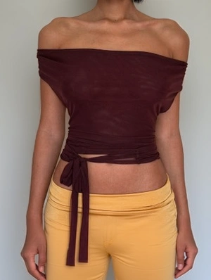 Plain Color Backless Lace-Up T-shirts
