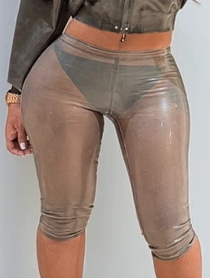 Plain See Through Bodycon Capri Pants
