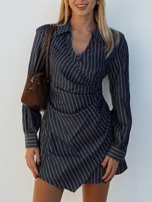 Patchwork Striped High Rise Long Sleeve Dress