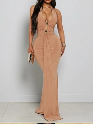Halter Backless Lace-Up Ribbons Maxi Dress
