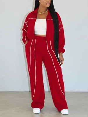 Colorblock Line Zipper Coat Pant Sets