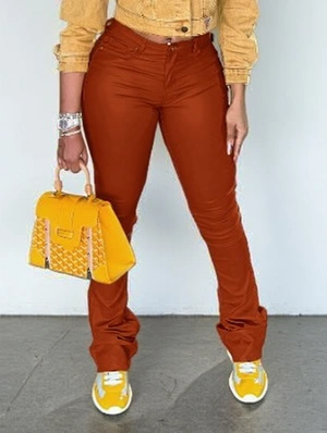 Plain Color Bodycon Flare Leg Pants