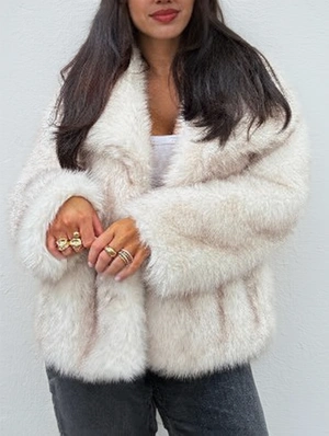 Colorblock Fur Lapel Baggy Coats