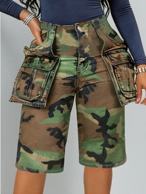 Camo Multi Pocket Cargo Knee Shorts