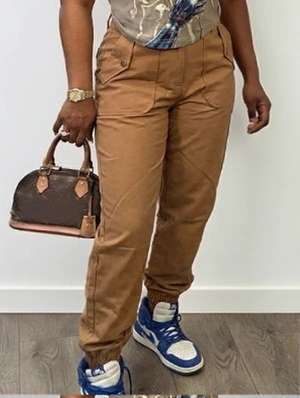 Plain Color Ankle-tied Cargo Pants
