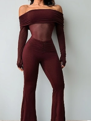 Patchwork Ruched Boat Neck Jumpsuits