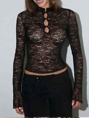 Lace Detail Patchwork European T-shirts