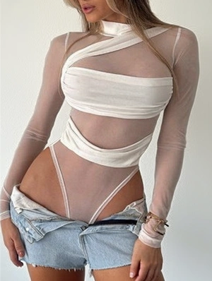 See Through Print High Rise Bodysuits