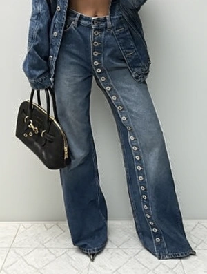 Buckle Patchwork Denim Straight Jeans