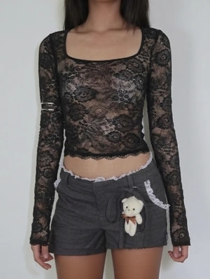Lace Panel Skinny Long Sleeve T-shirts