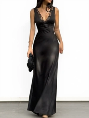 Lace Detail Pure Color European Sleeveless Dress