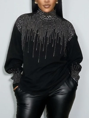 Pullover Rhinestones Fitted T-shirts