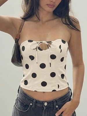 Black And White Dots Backless Lace-Up Tanks