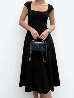 Pullover U Neck Girdle Short Sleeve Maxi Dress