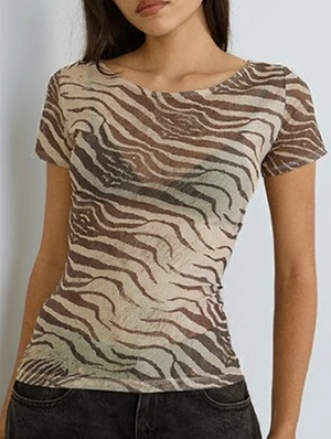 Zebra Leopard Gauze Sheer Cropped Tops