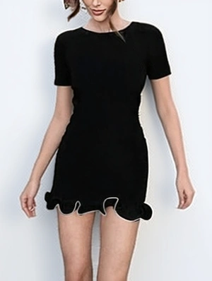 Pure Color Ruffle Leisure Short Sleeve Dress