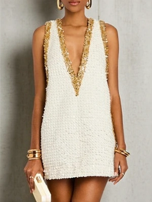 Sequin Deep V Neck Sleeveless Mini Dress