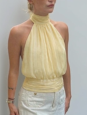 Plain Color Bow Backless Lace-Up Tanks