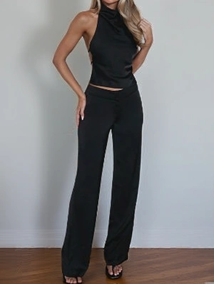 Lace Up Backless Low Rise Pant Sets