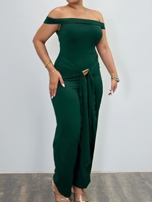 Off Shoulder Lace-Up Ribbons Jumpsuits