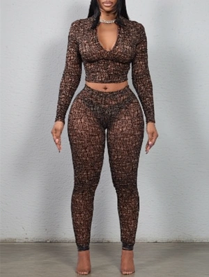 Colorblock Zipper Cropped Skinny Pant Sets