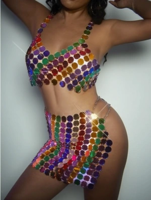Rainbow Chain Sleeveless Top And Skirt Sets