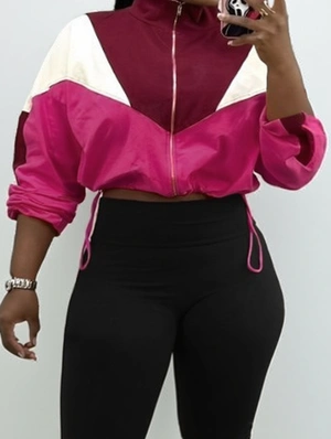 Colorblock Drawstring Zipper Coats