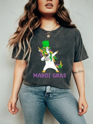 Mardi Gras Retro Washed Cartoon Pullover Loose T-shirts