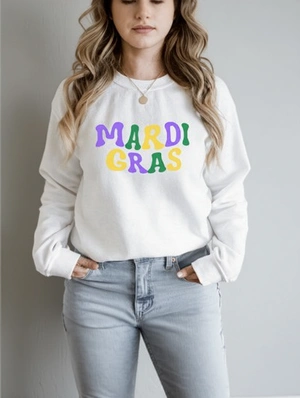 Mardi Gras Letter Print Loose Long Sleeve Festival Sweatshirts