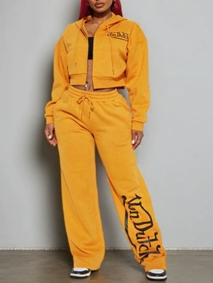 Letter Pocket Zipper Hooded Pant Sets