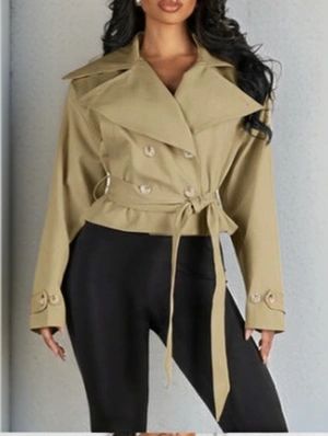 Tie-wrap Cropped Lapel Trench Coat