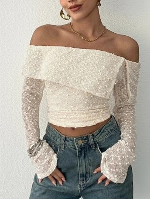 Jacquard Weave Patchwork Boat Neck T-shirts