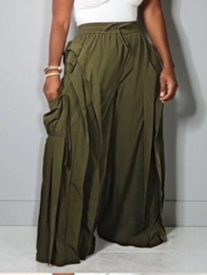 Drawstring Ruffle Wide Leg Pants