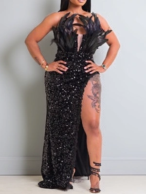 Sequin Strapless Split Hem Maxi Dress