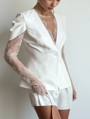 Lace Panel Patch Deep V Neck Blazers