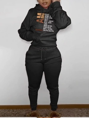 Letter Printed Casual Hooded Pant Sets