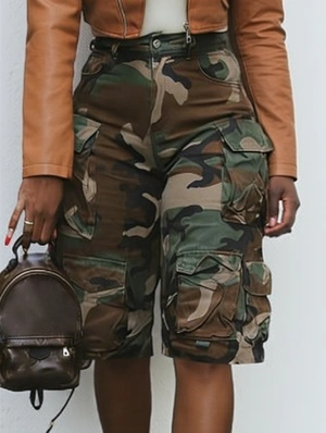 Camo Multi Pocket Denim Cargo Shorts