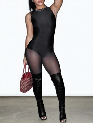 Sleeveless Ruched Sheer Jumpsuits