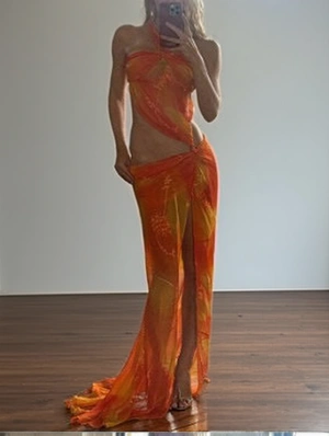 Lace-Up Halter Backless Split Hem Maxi Dress