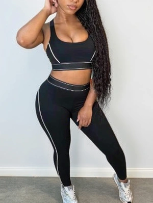 Yoga Striped Trim Cropped Tank Pant Sets