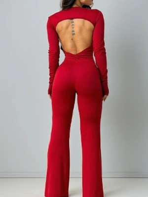 Backless Deep V Neck Long Sleeve Jumpsuits