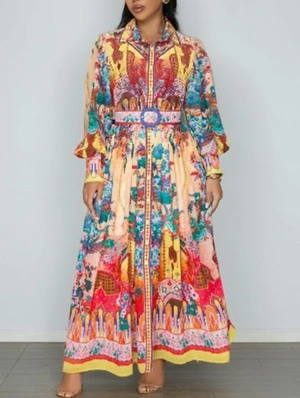 Colorblock Printed Shirt Maxi Dress