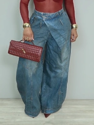 Distressed Denim Wide Leg Jeans
