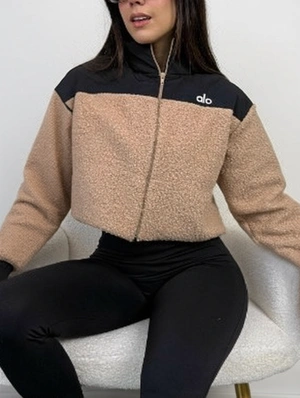 Colorblock Fleece Zipper Stand Collar Jackets