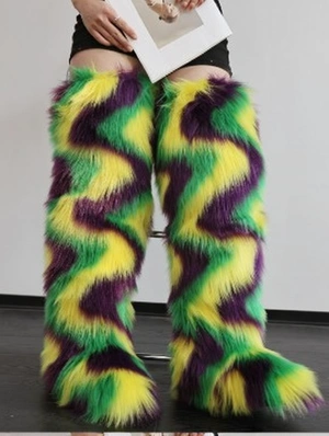 Mardi Gras Fluff Over The Knee Boots