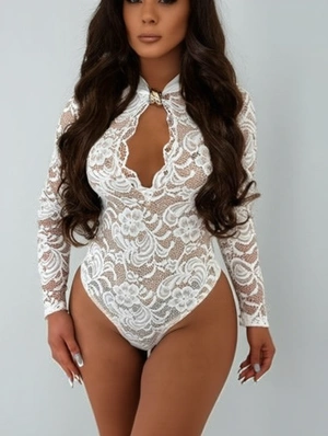 Lace Detail Bodycon Stand Collar Bodysuits