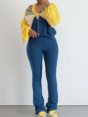 Colorblock Zipper Hooded Tank Pant 3 Piece Sets