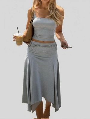 Ruffle Asymmetrical Spaghetti Straps Skirt Sets
